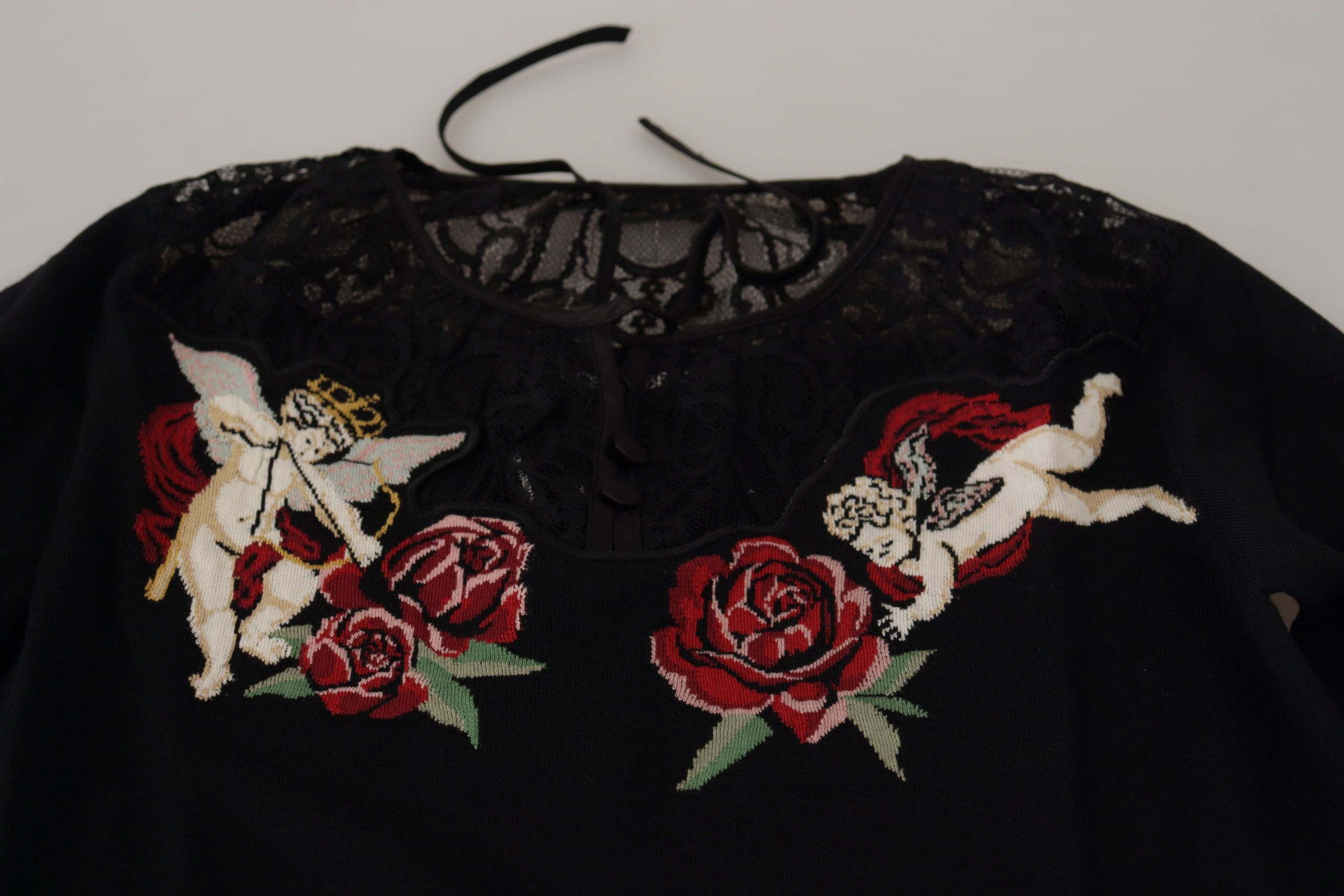 Dolce &amp; Gabbana Black Lace Angel Roses Cardigan Sweater