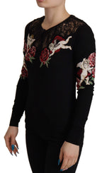 Dolce &amp; Gabbana Black Lace Angel Roses Cardigan Sweater