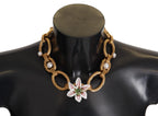 Dolce &amp; Gabbana Gold White Lily Floral Chain Statement Necklace