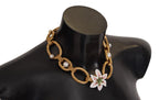 Dolce &amp; Gabbana Gold White Lily Floral Chain Statement Necklace