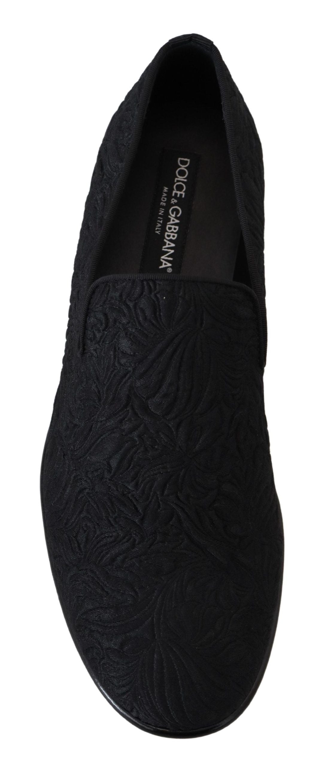 Dolce &amp; Gabbana Black Floral Jacquard Slippers Loafers Shoes