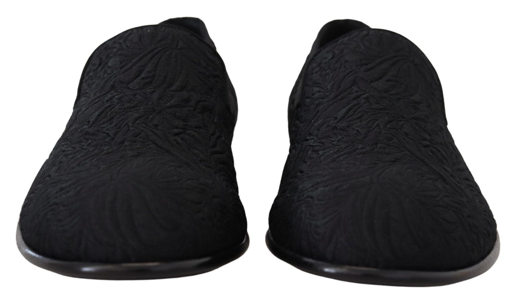 Dolce &amp; Gabbana Black Floral Jacquard Slippers Loafers Shoes