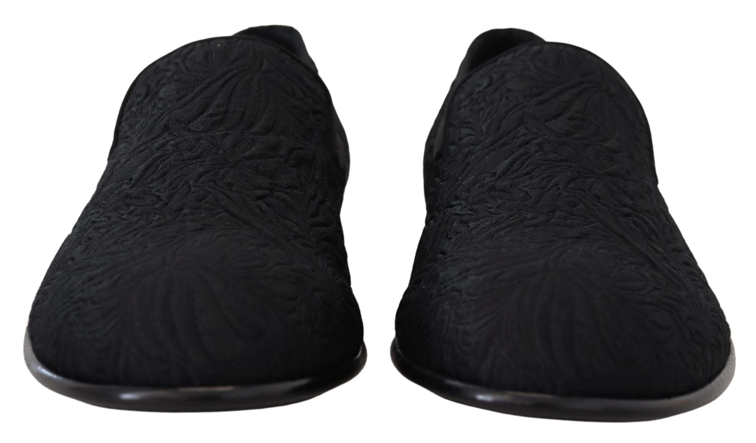 Dolce &amp; Gabbana Black Floral Jacquard Slippers Loafers Shoes