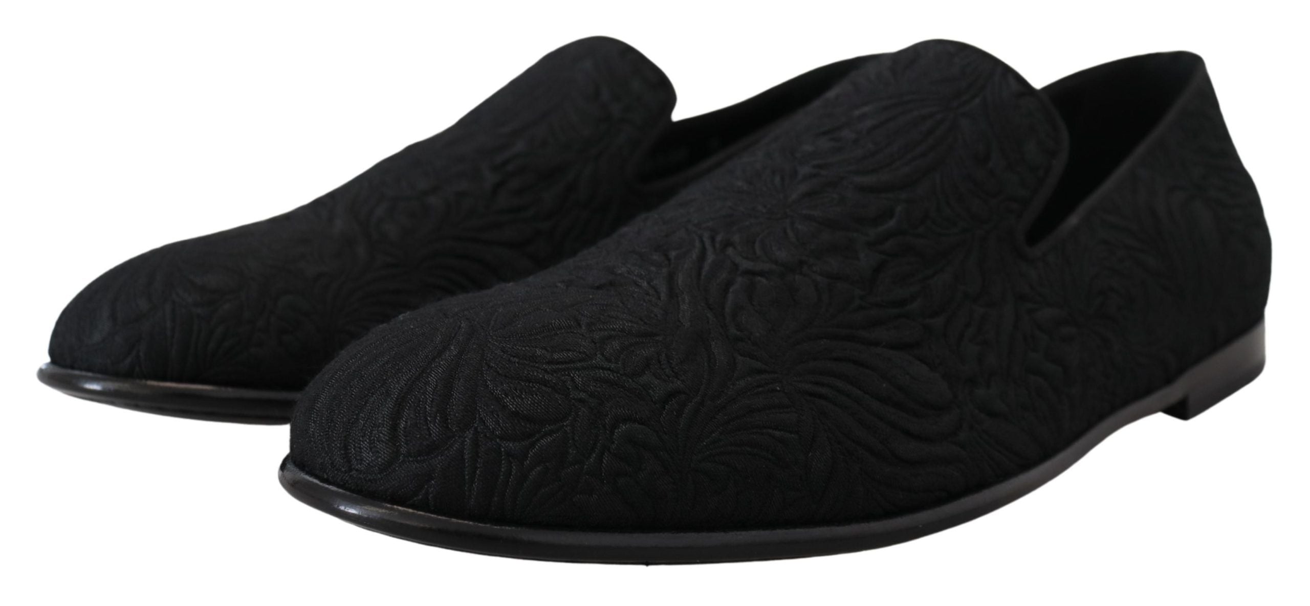 Dolce &amp; Gabbana Black Floral Jacquard Slippers Loafers Shoes