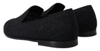 Dolce &amp; Gabbana Black Floral Jacquard Slippers Loafers Shoes