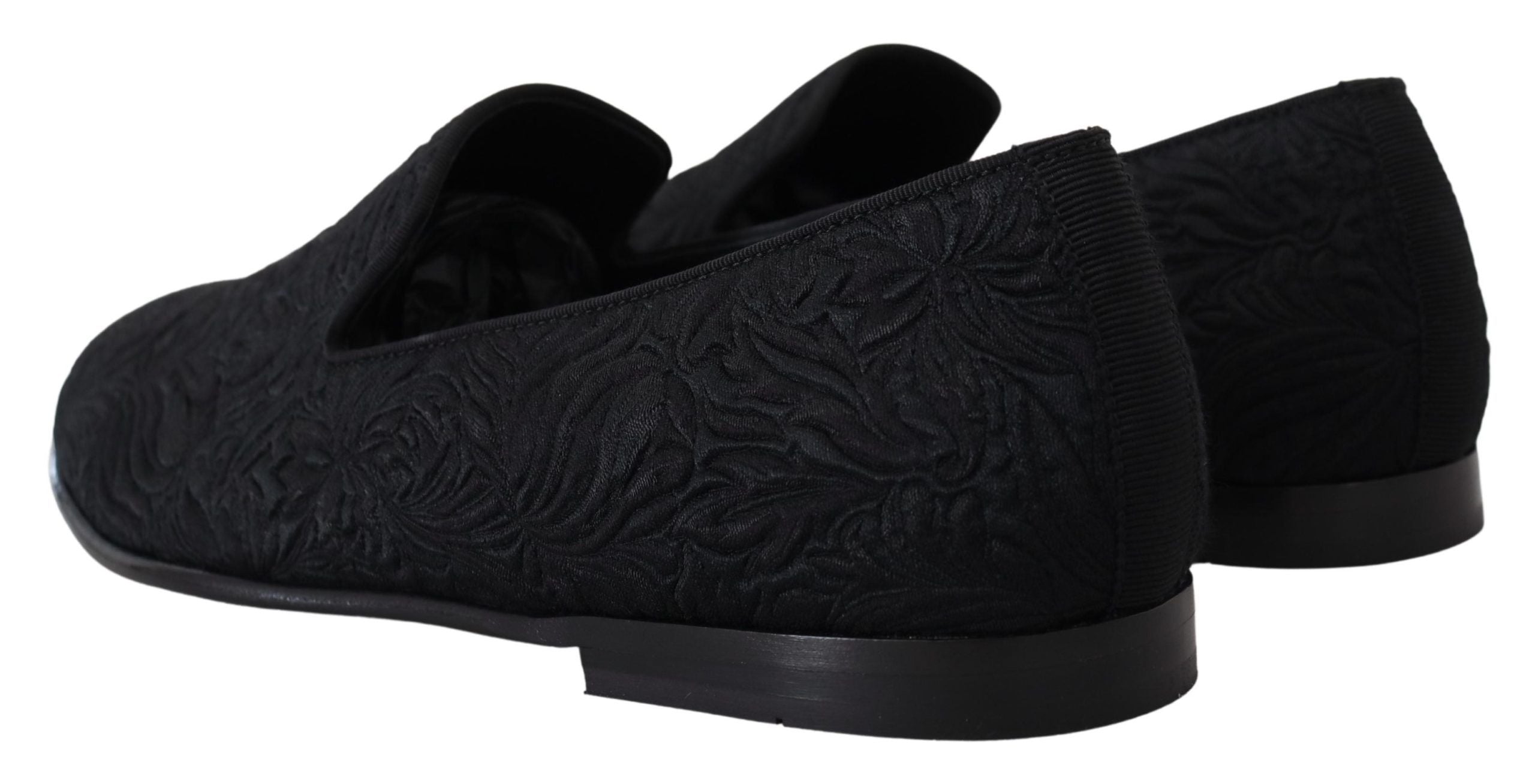 Dolce &amp; Gabbana Black Floral Jacquard Slippers Loafers Shoes