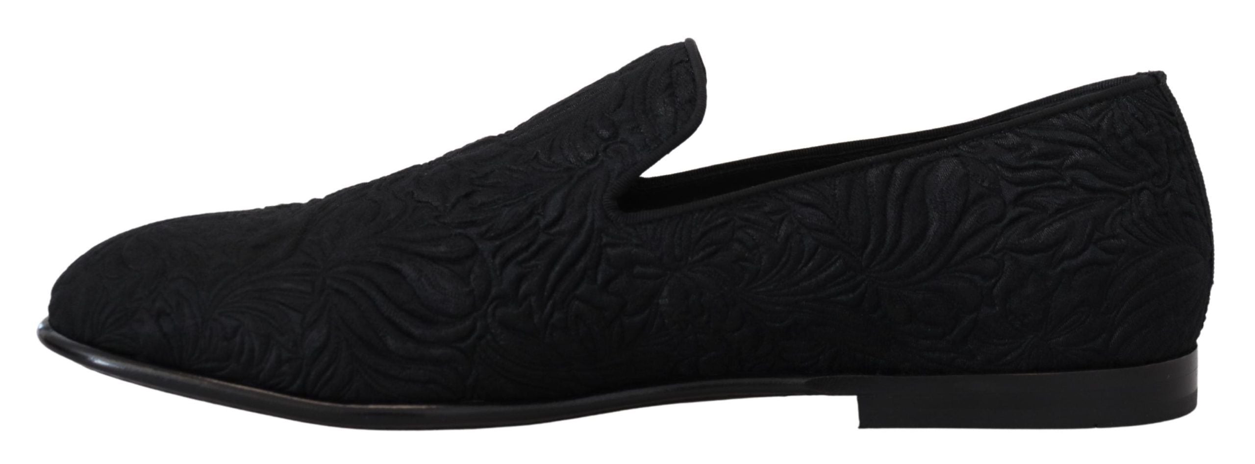 Dolce &amp; Gabbana Black Floral Jacquard Slippers Loafers Shoes