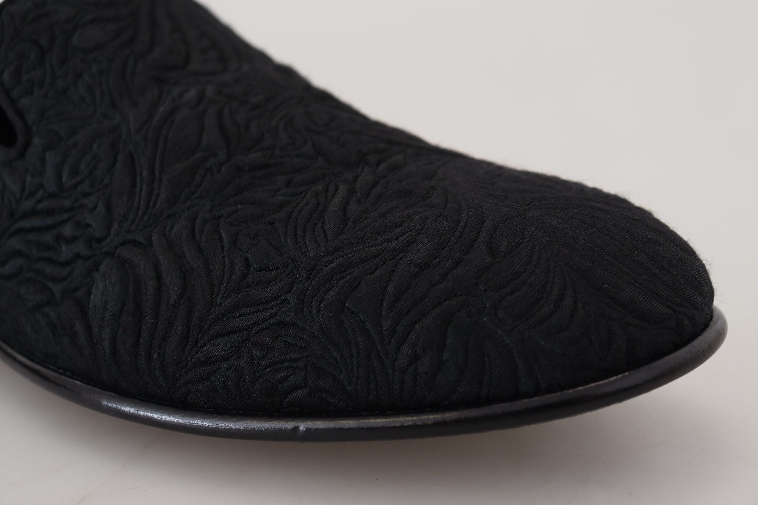 Dolce &amp; Gabbana Black Floral Jacquard Slippers Loafers Shoes
