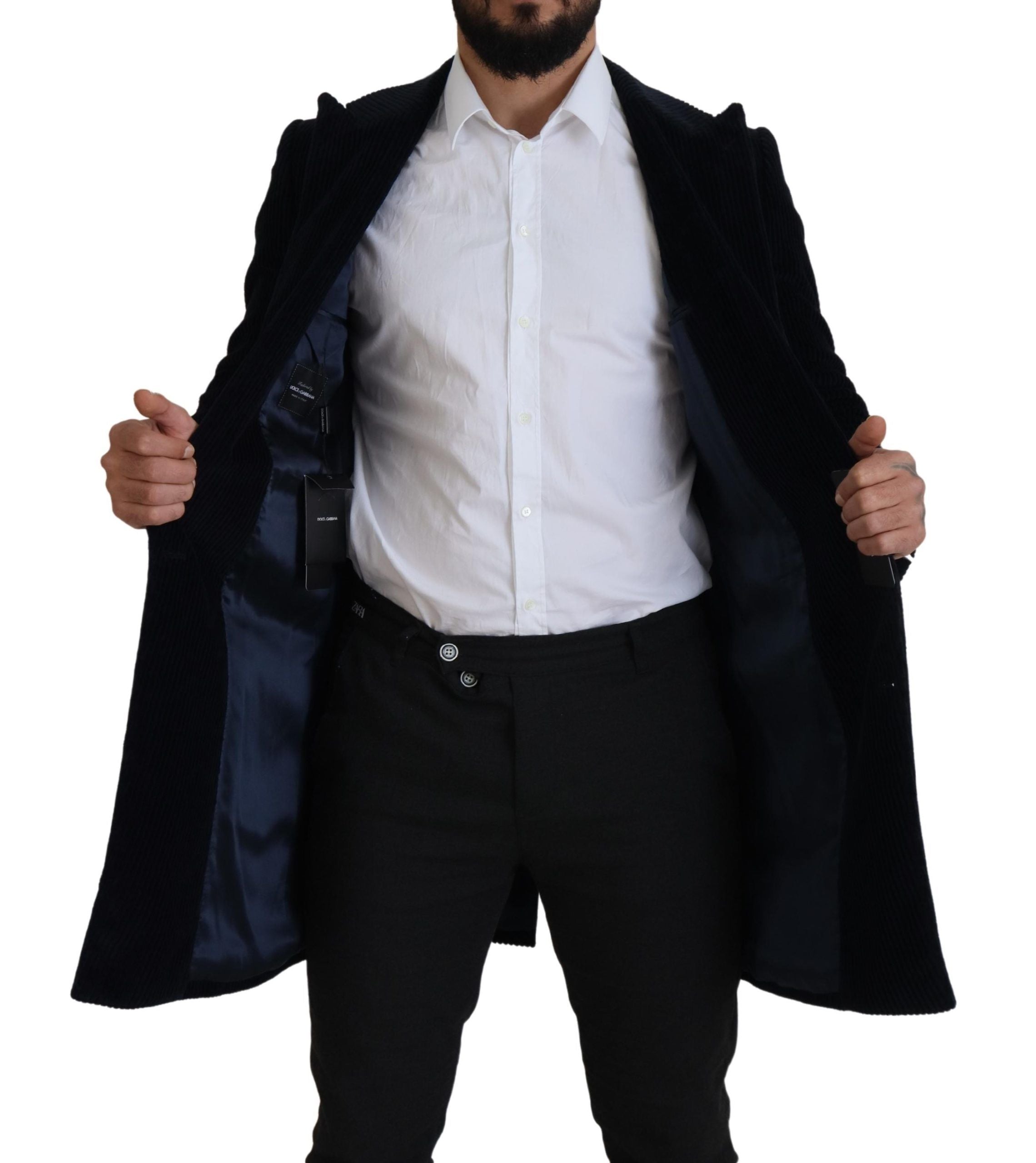 Dolce &amp; Gabbana Black Cotton Cardigan Long Coat Men Jacket