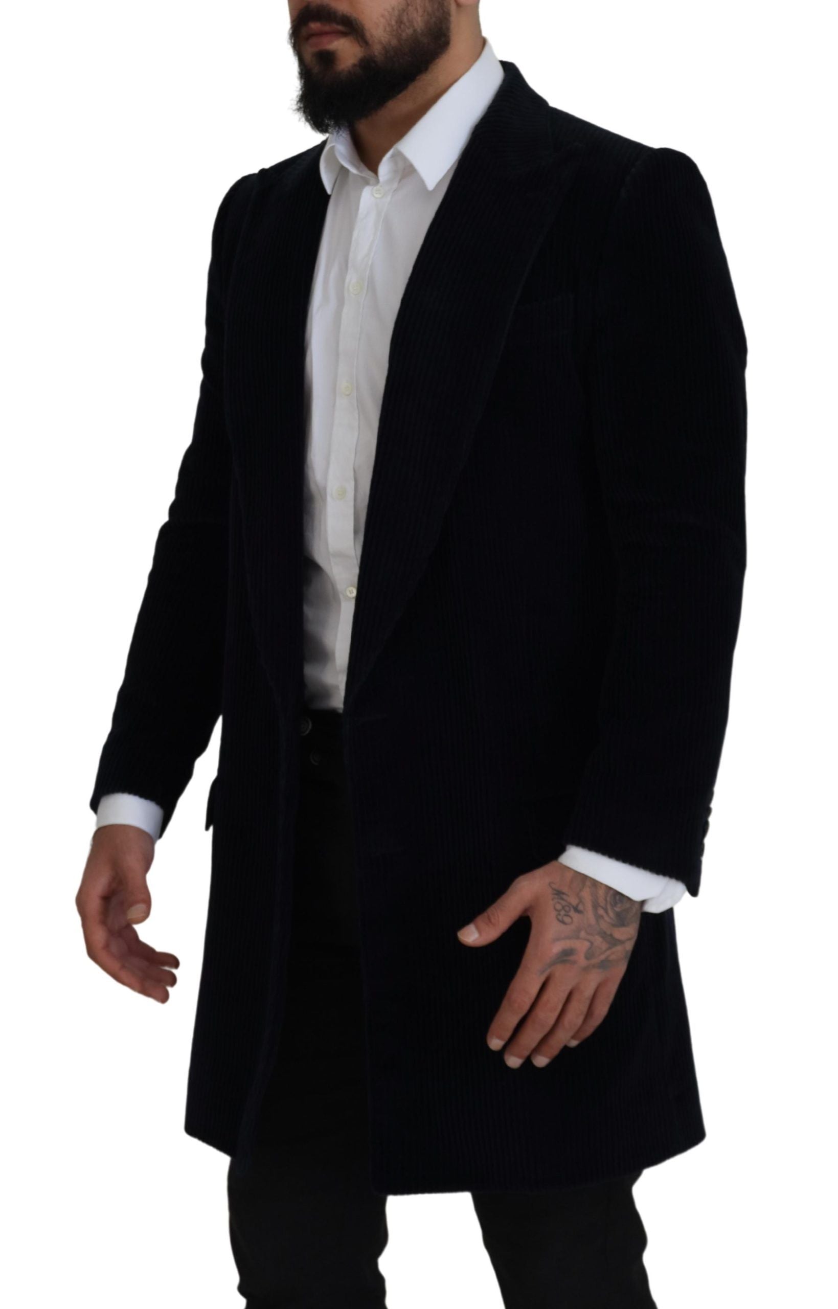 Dolce &amp; Gabbana Black Cotton Cardigan Long Coat Men Jacket