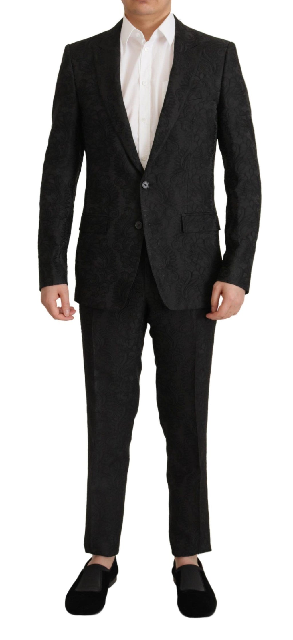 Dolce &amp; Gabbana Black Brocade Formal 2 Piece MARTINI Suit