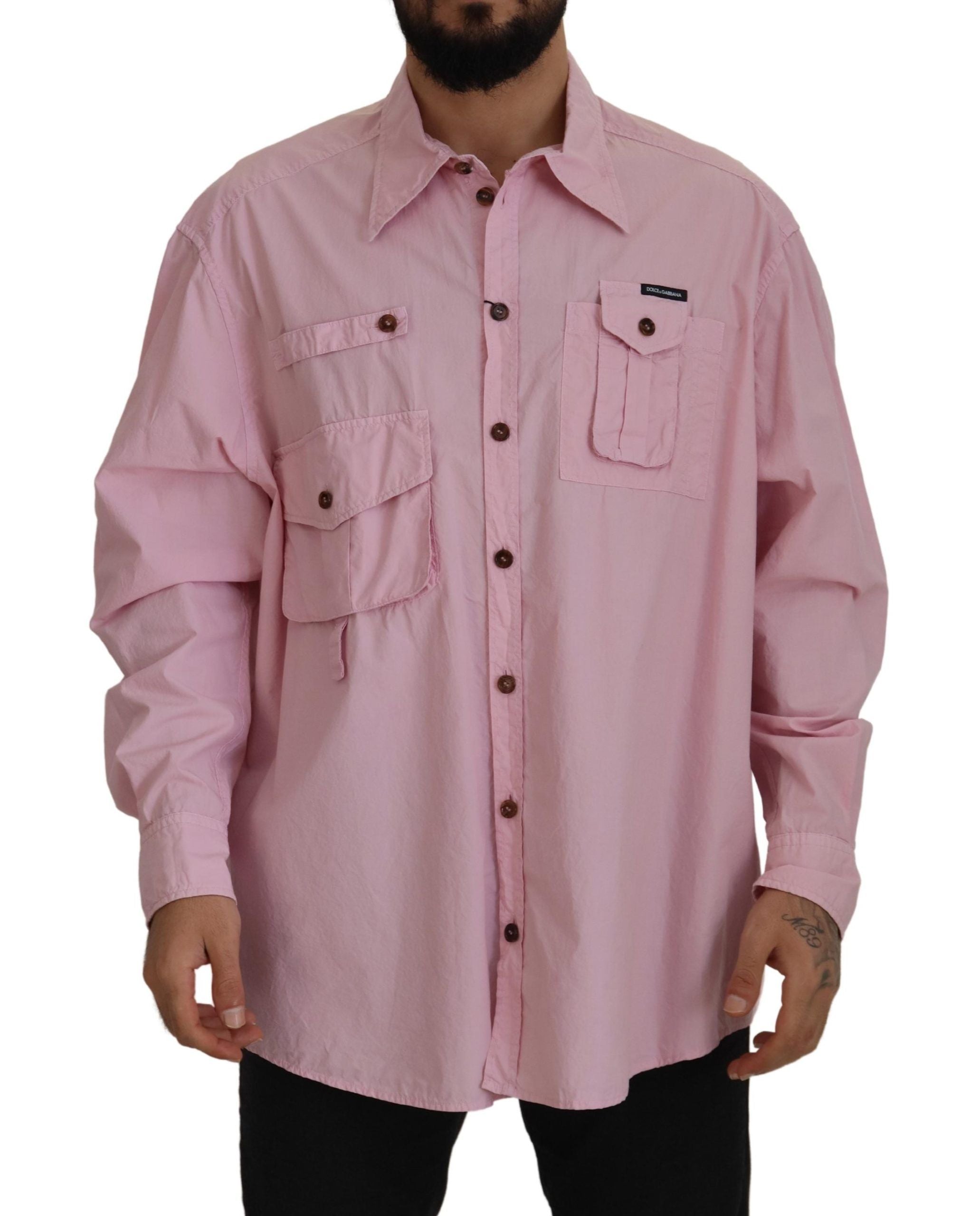 Dolce &amp; Gabbana Pink Casual Button Down Long Sleeves Shirt