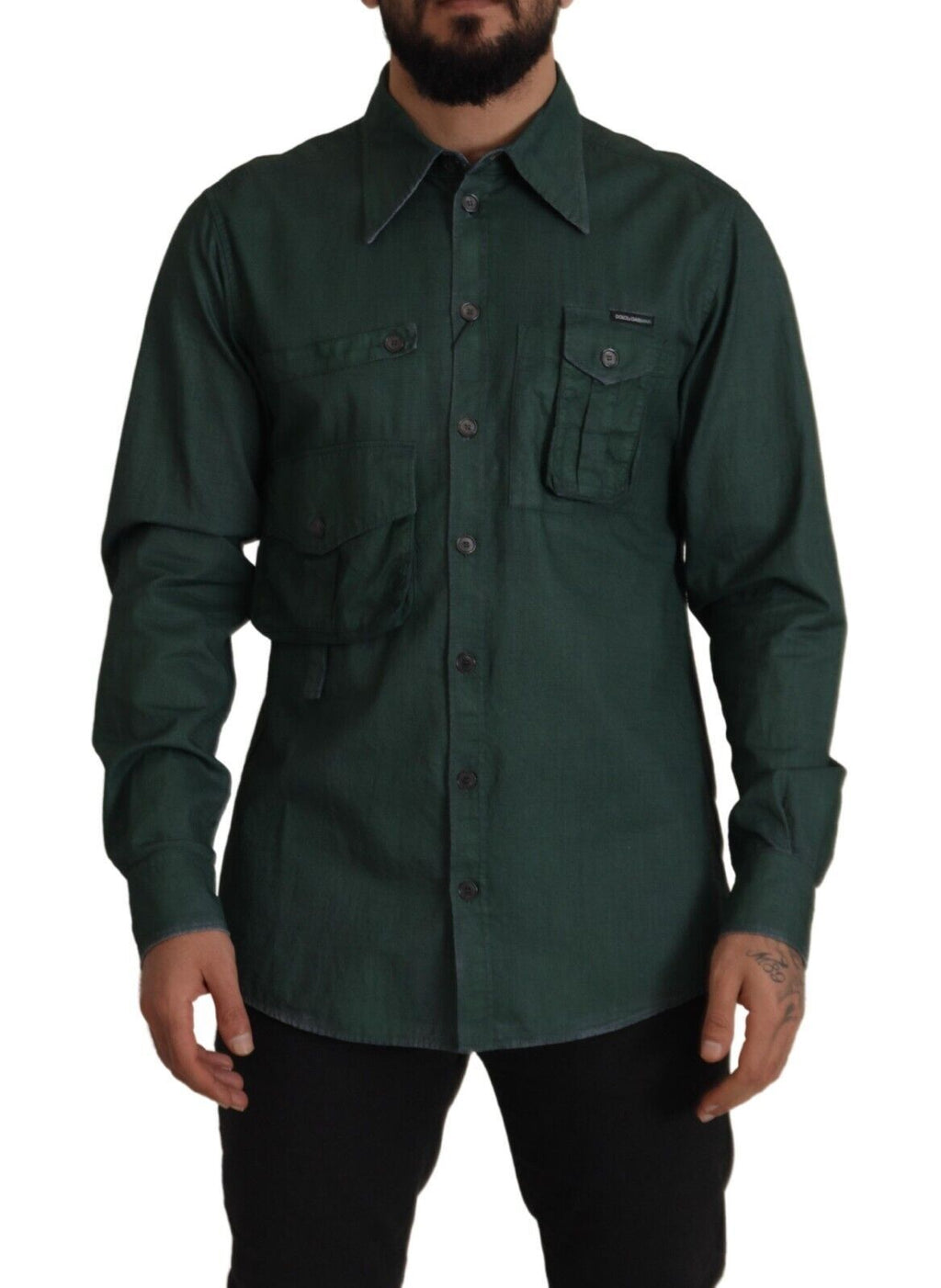 Dolce &amp; Gabbana Dark Green Button Down Long Sleeves Shirt