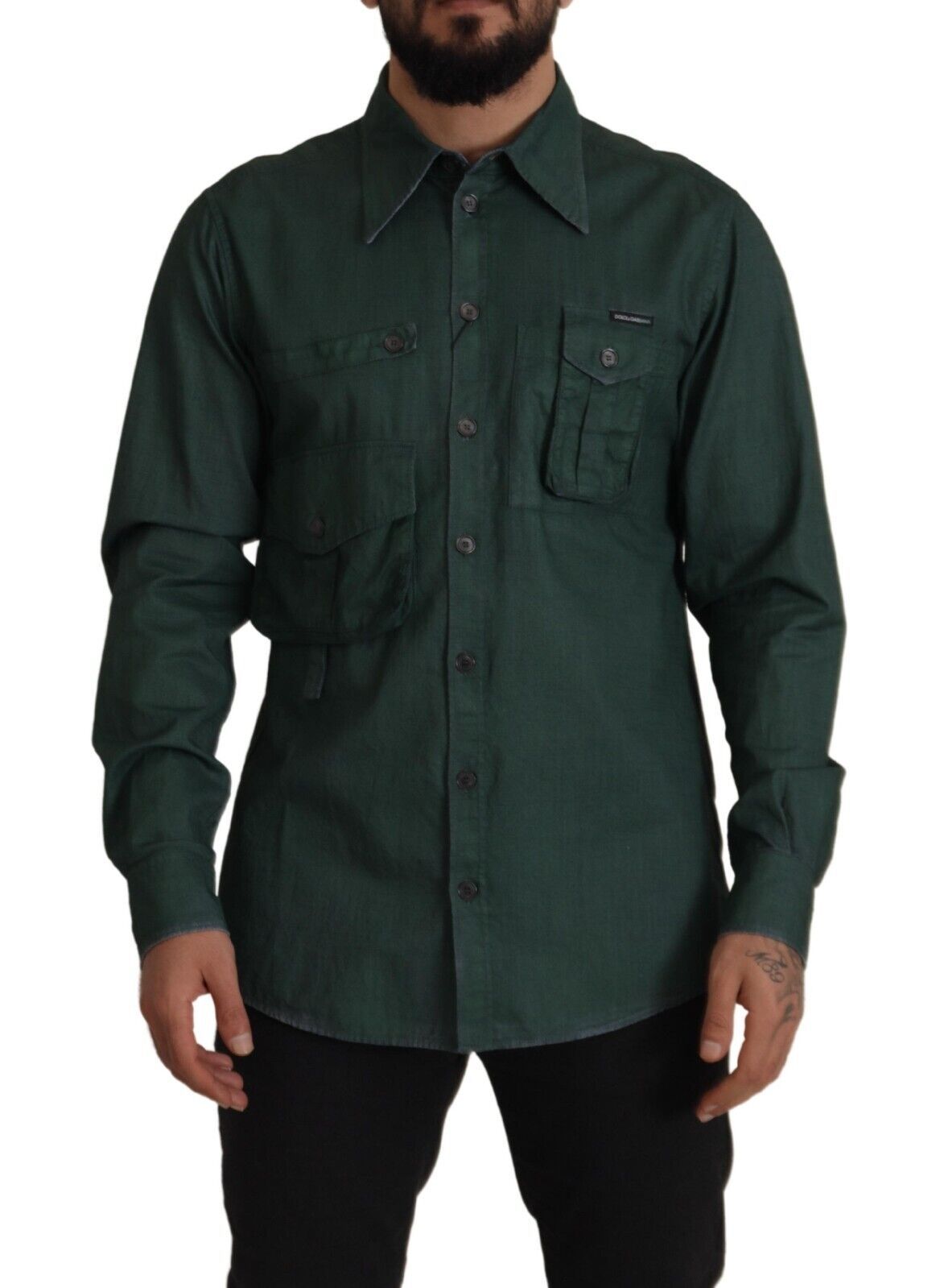 Dolce &amp; Gabbana Dark Green Button Down Long Sleeves Shirt