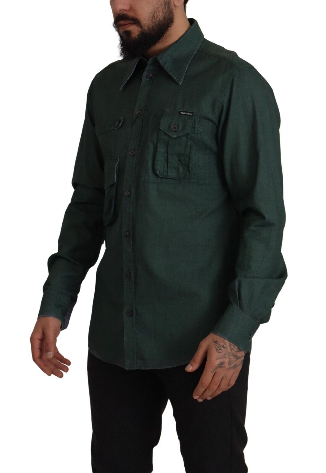 Dolce &amp; Gabbana Dark Green Button Down Long Sleeves Shirt