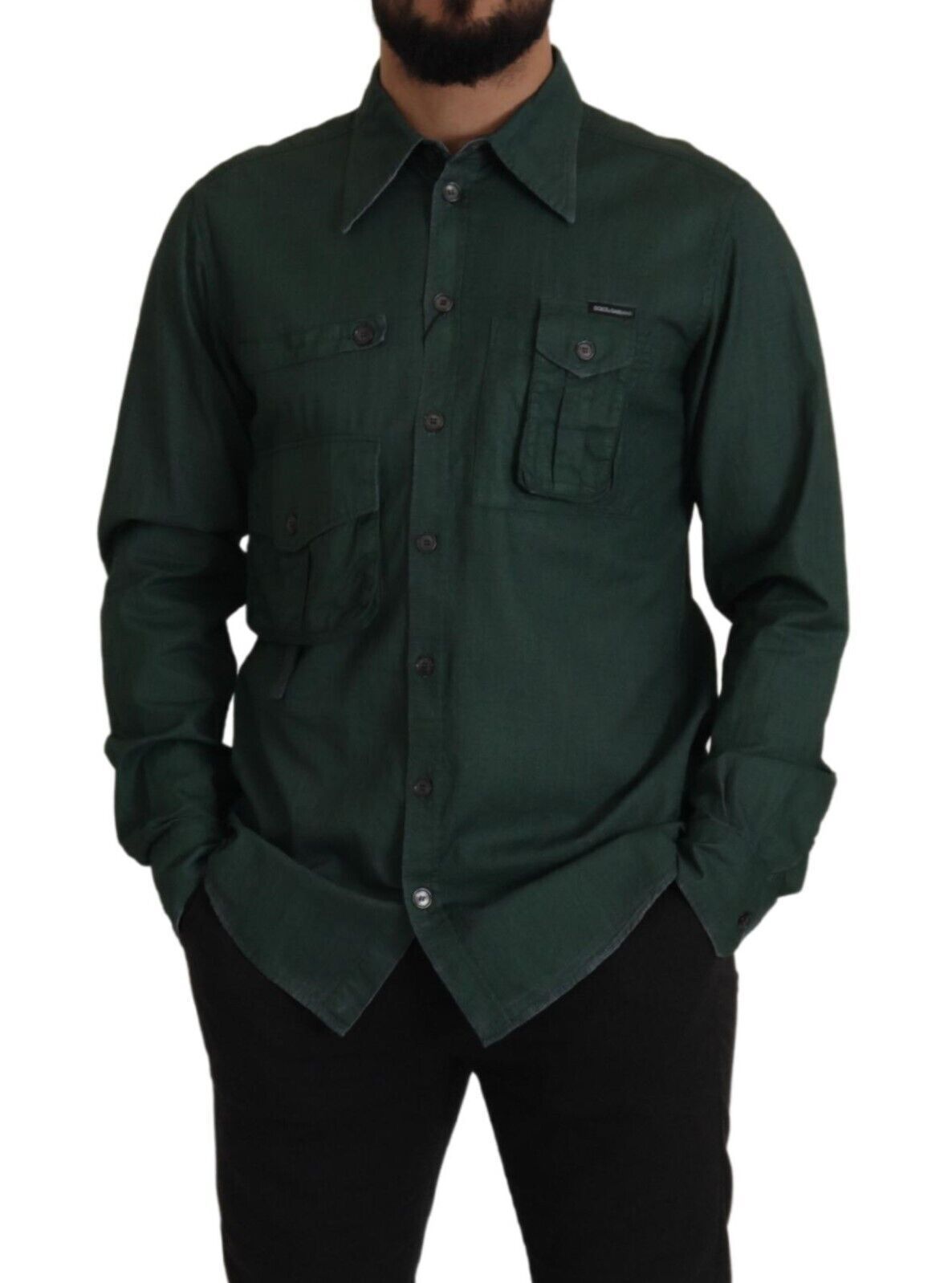 Dolce &amp; Gabbana Dark Green Button Down Long Sleeves Shirt