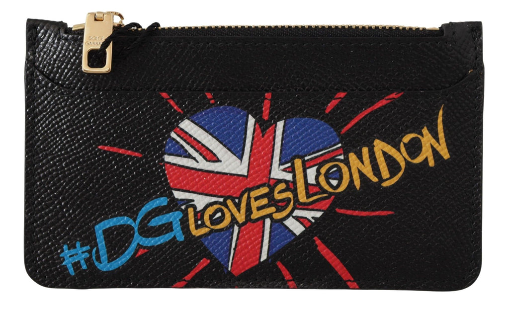 Dolce &amp; Gabbana Black Leather #DGLovesLondon Women Cardholder Coin Case Wallet