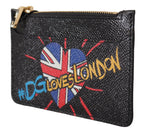 Dolce &amp; Gabbana Black Leather #DGLovesLondon Women Cardholder Coin Case Wallet