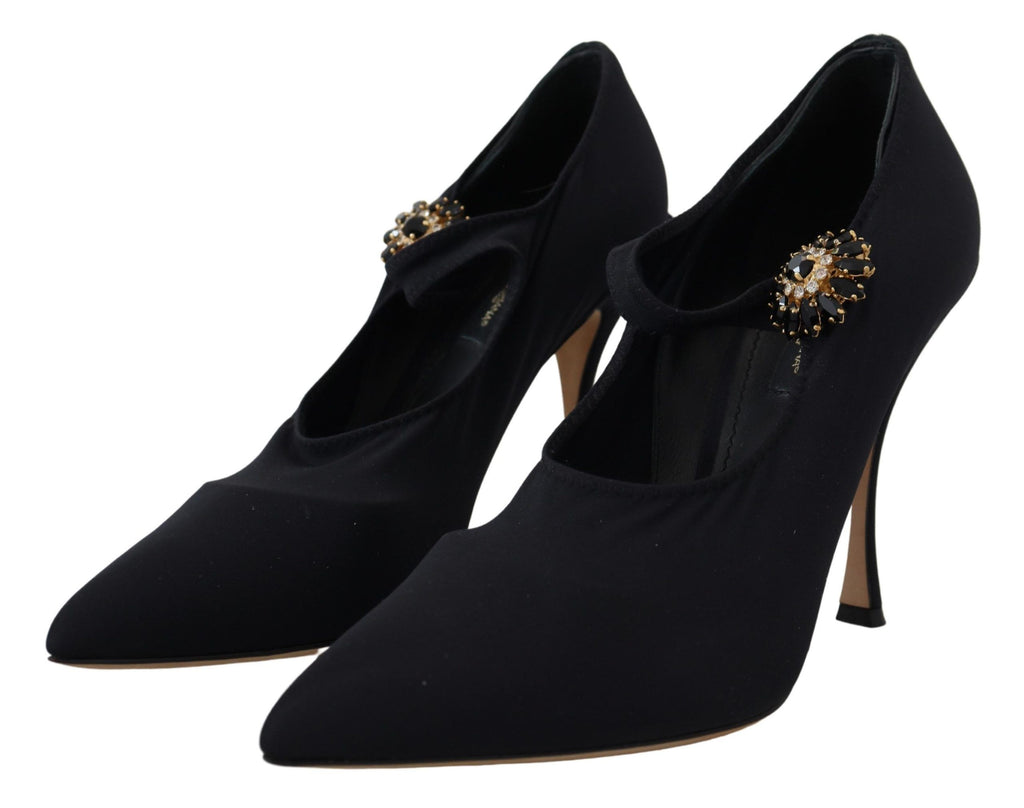 Dolce &amp; Gabbana Black Socks Stretch Crystal Pumps Shoes