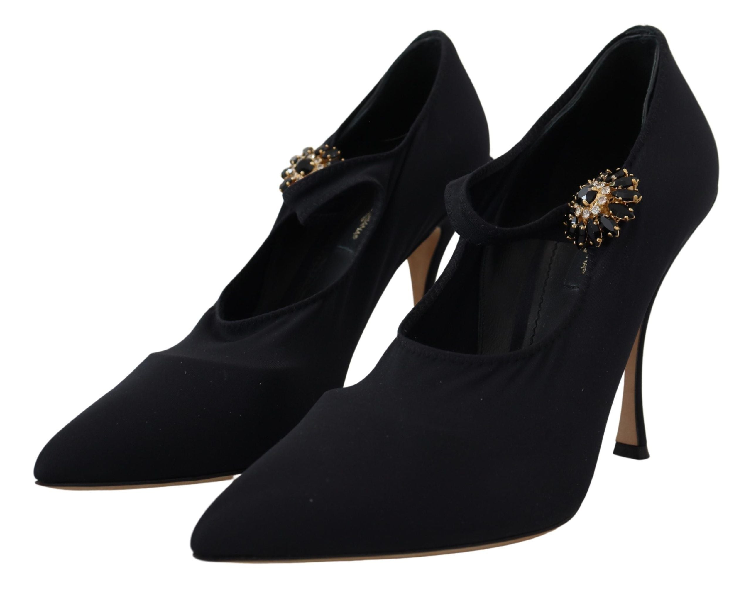 Dolce &amp; Gabbana Black Socks Stretch Crystal Pumps Shoes