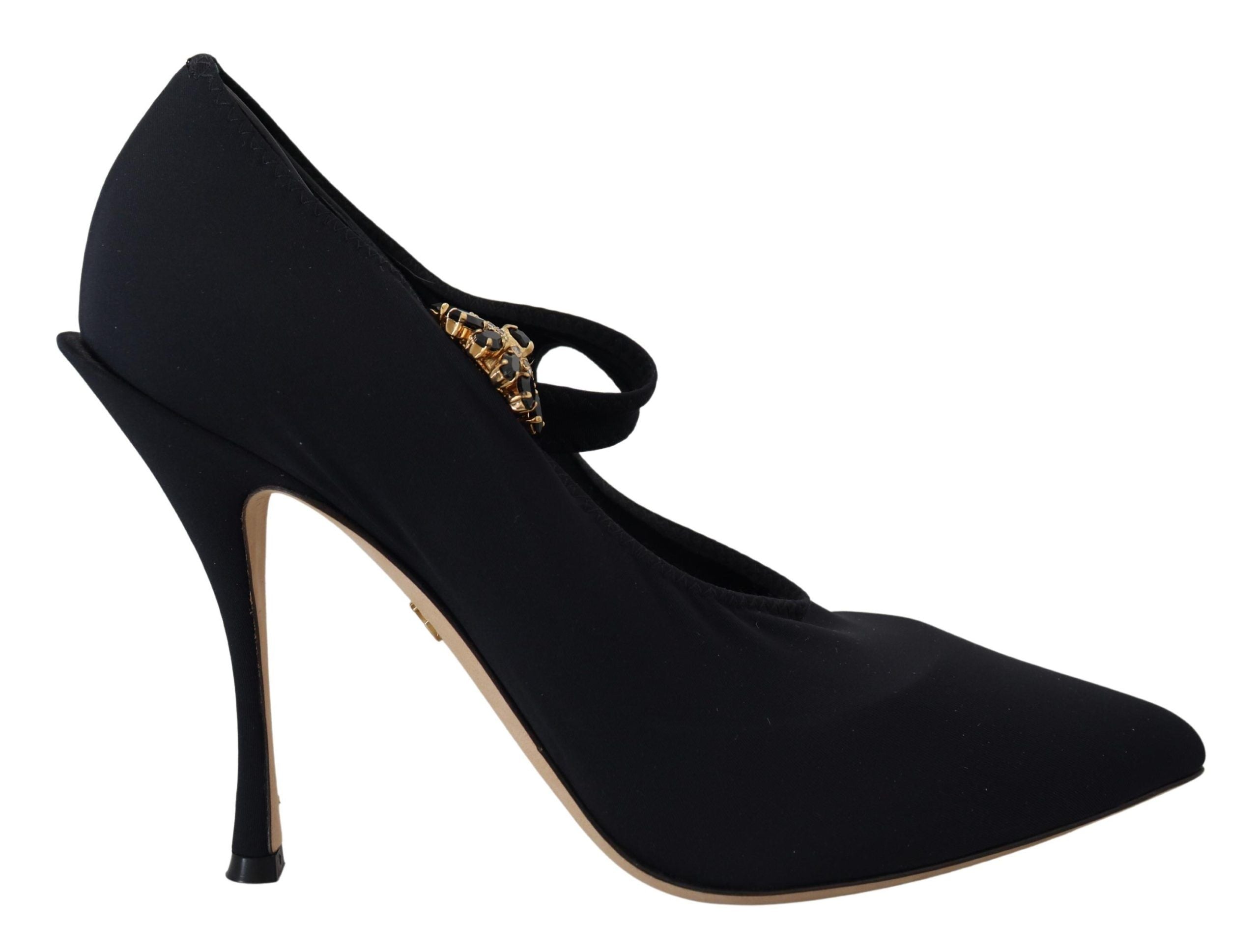 Dolce &amp; Gabbana Black Socks Stretch Crystal Pumps Shoes