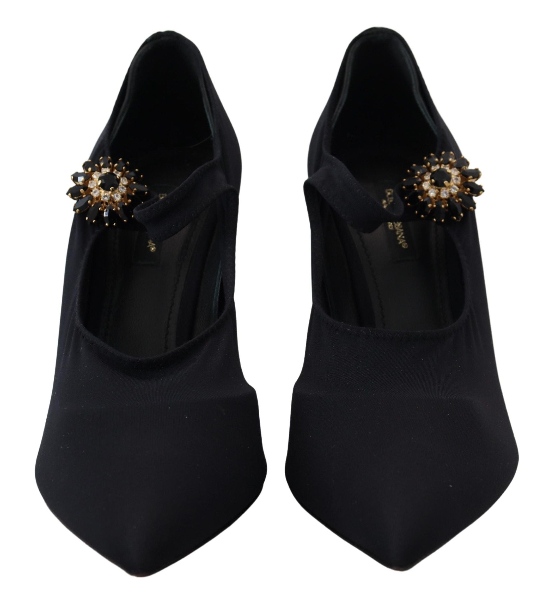 Dolce &amp; Gabbana Black Socks Stretch Crystal Pumps Shoes
