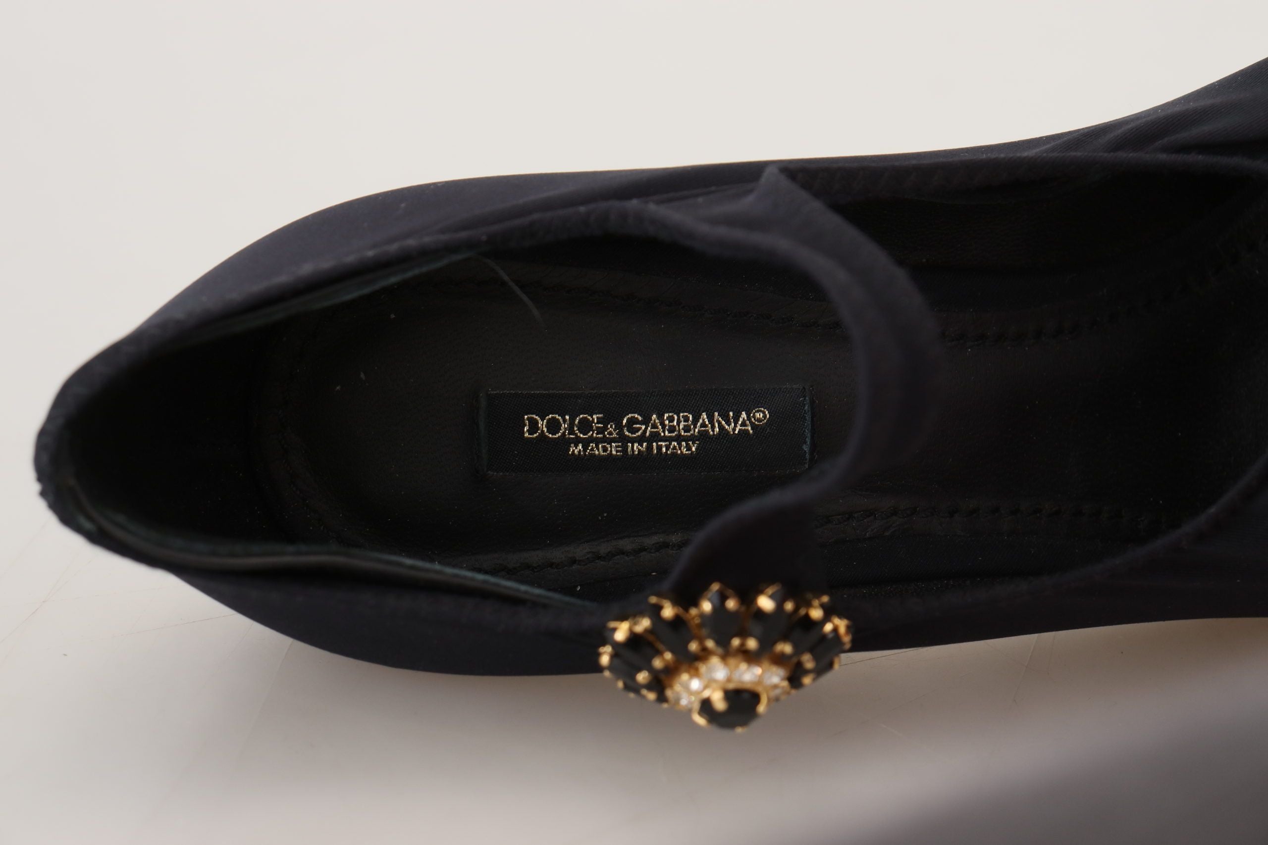 Dolce &amp; Gabbana Black Socks Stretch Crystal Pumps Shoes