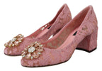 Dolce &amp; Gabbana Pink Taormina Lace Crystal Pumps Pastel Shoes