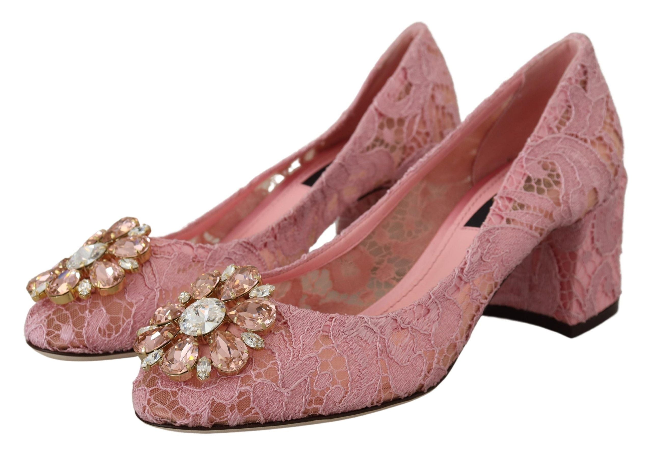 Dolce &amp; Gabbana Pink Taormina Lace Crystal Pumps Pastel Shoes