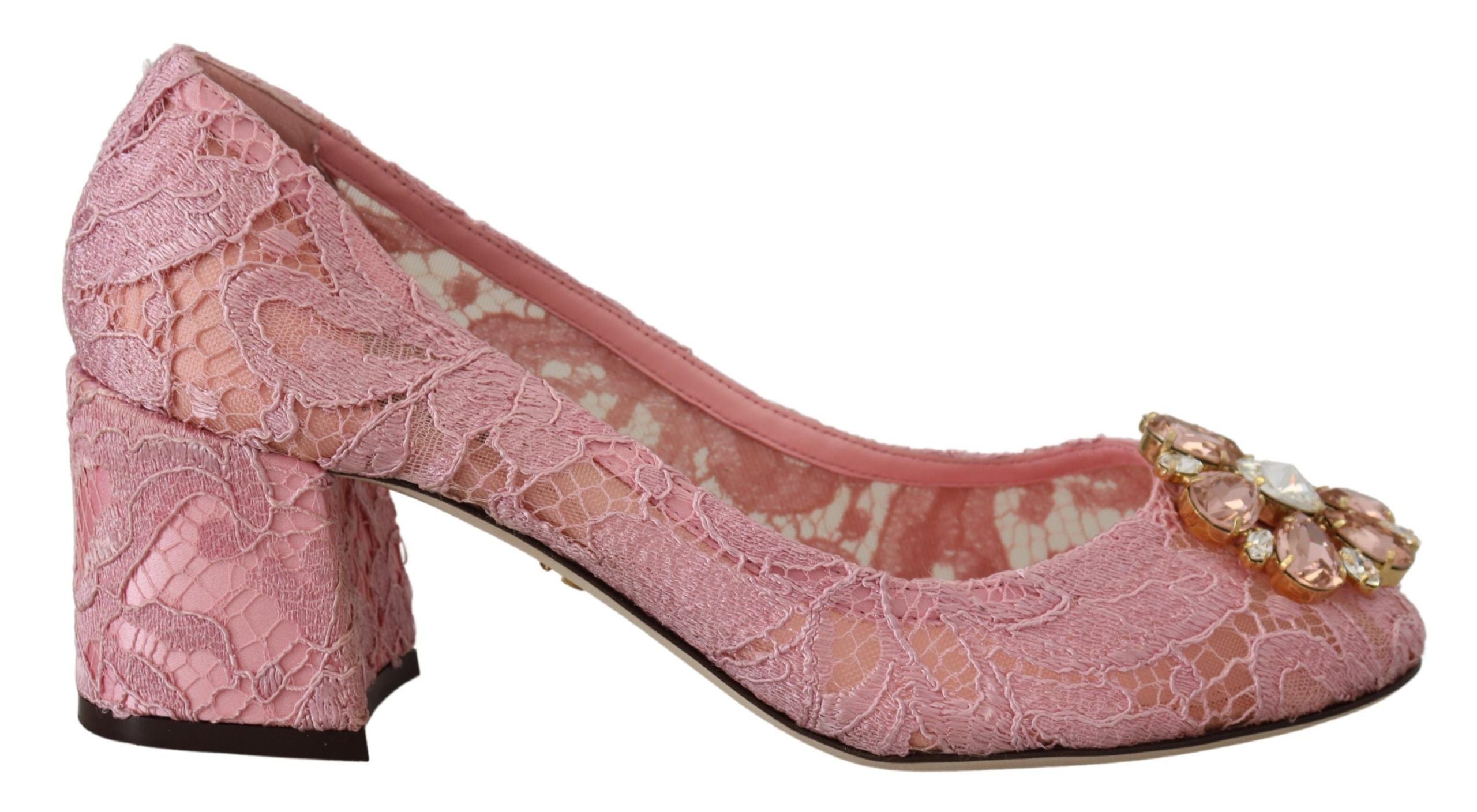 Dolce &amp; Gabbana Pink Taormina Lace Crystal Pumps Pastel Shoes