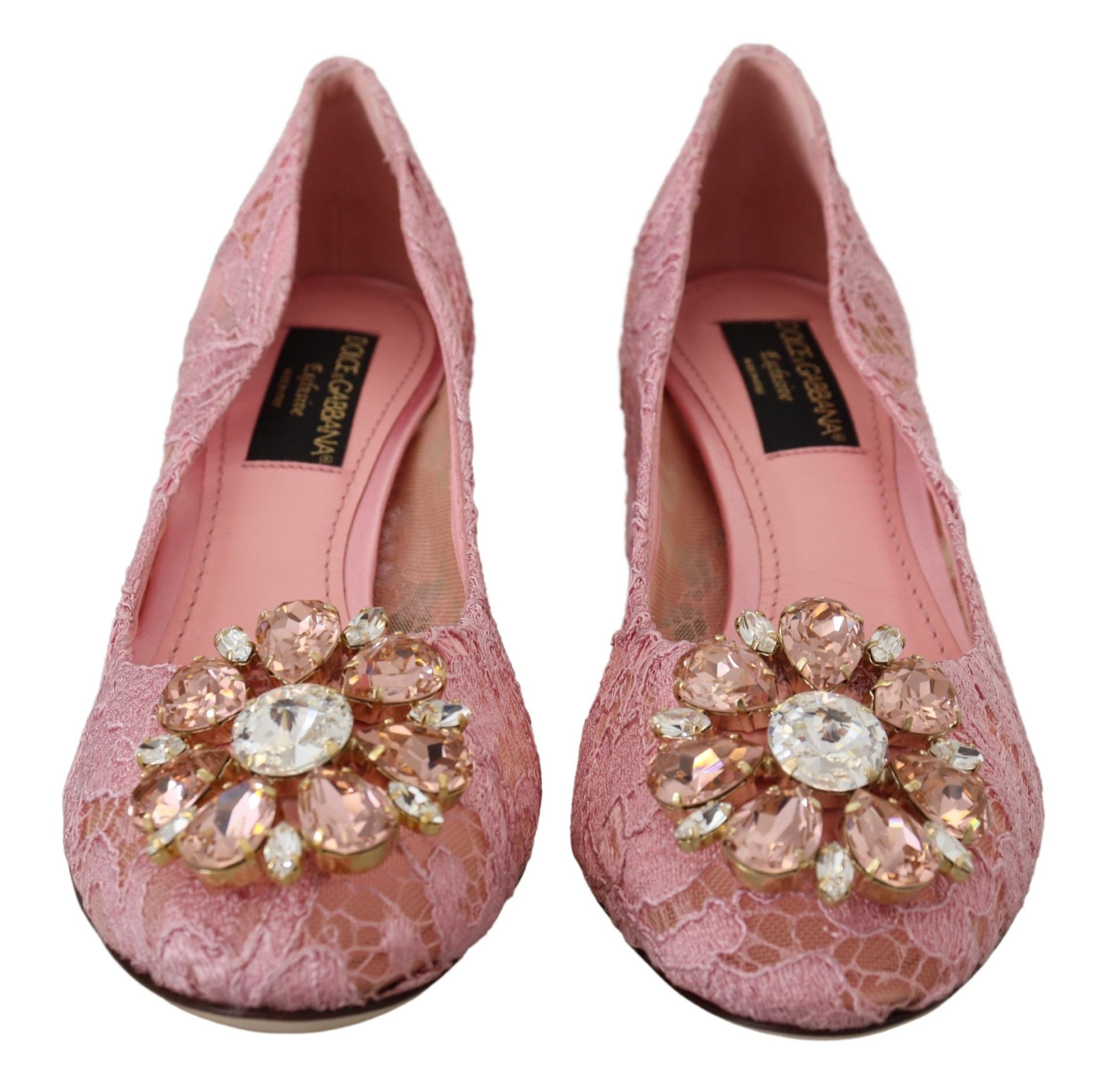 Dolce &amp; Gabbana Pink Taormina Lace Crystal Pumps Pastel Shoes