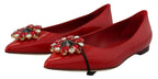 Dolce &amp; Gabbana Red Leather Crystals Loafers Flats Shoes