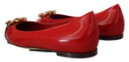 Dolce &amp; Gabbana Red Leather Crystals Loafers Flats Shoes