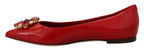 Dolce &amp; Gabbana Red Leather Crystals Loafers Flats Shoes