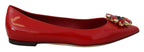 Dolce &amp; Gabbana Red Leather Crystals Loafers Flats Shoes