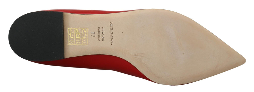 Dolce &amp; Gabbana Red Leather Crystals Loafers Flats Shoes