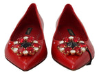 Dolce &amp; Gabbana Red Leather Crystals Loafers Flats Shoes