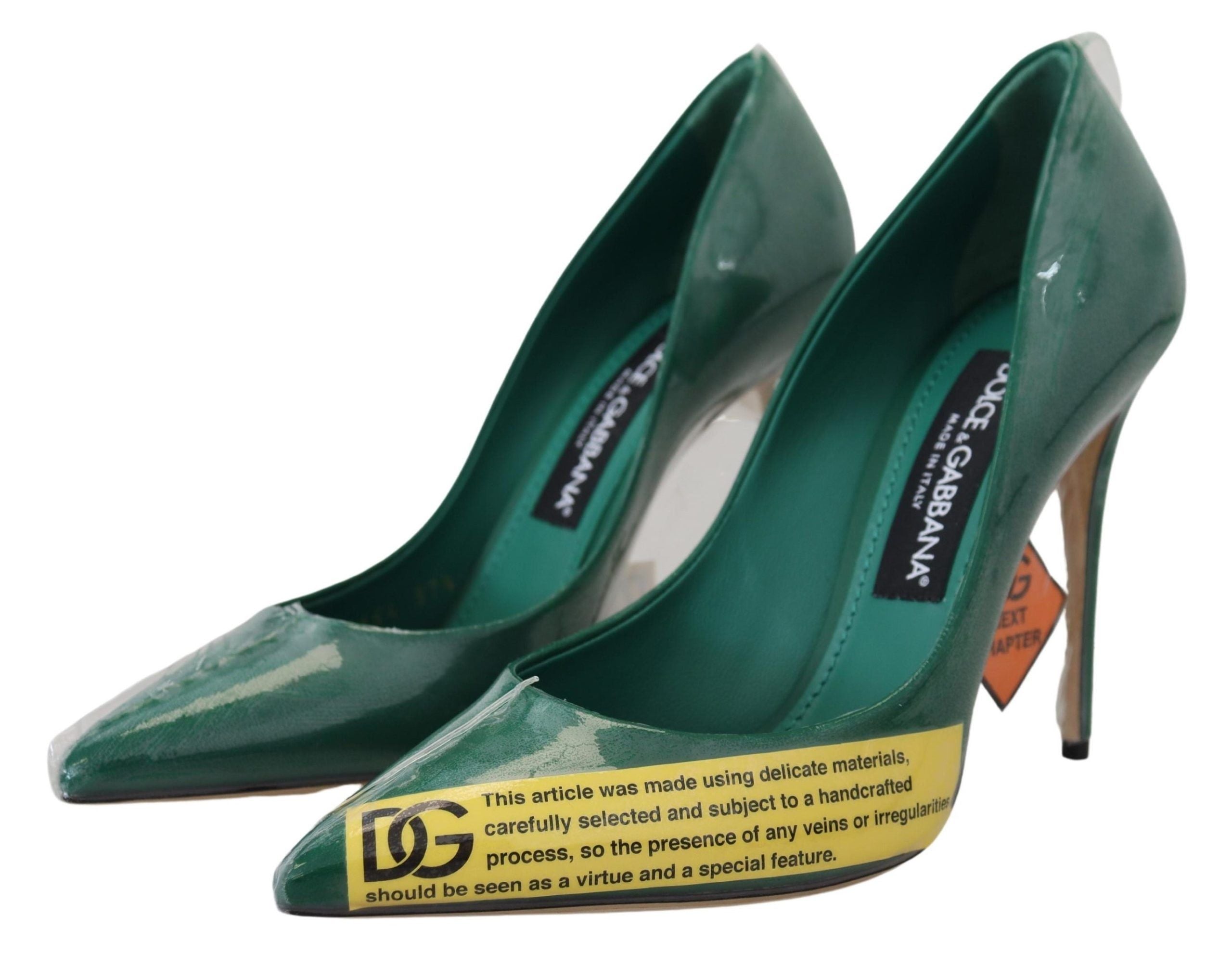 Dolce &amp; Gabbana Green Leather Heels Pumps Plastic Shoes