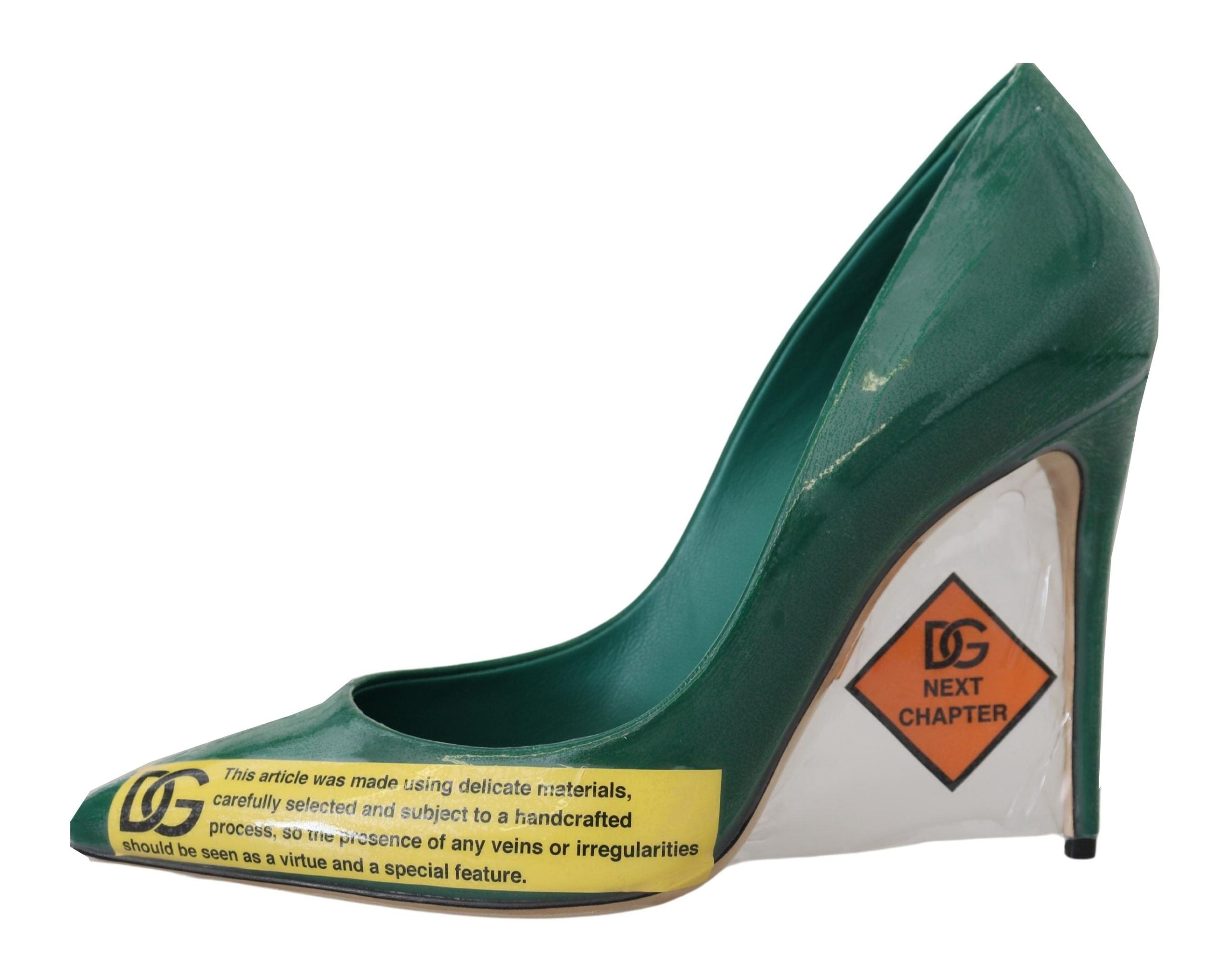 Dolce &amp; Gabbana Green Leather Heels Pumps Plastic Shoes