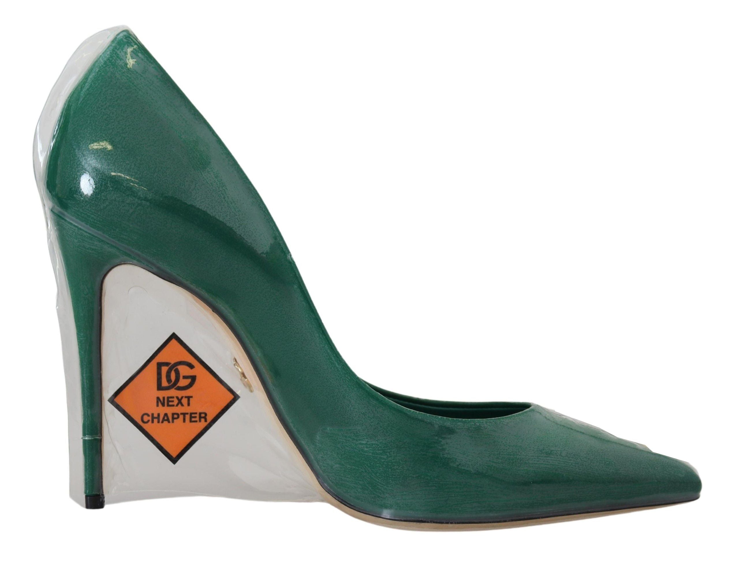 Dolce &amp; Gabbana Green Leather Heels Pumps Plastic Shoes