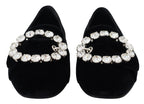 Dolce &amp; Gabbana Black Velvet Crystals Loafers Flats Shoes
