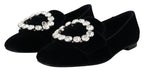 Dolce &amp; Gabbana Black Velvet Crystals Loafers Flats Shoes