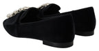 Dolce &amp; Gabbana Black Velvet Crystals Loafers Flats Shoes