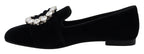 Dolce &amp; Gabbana Black Velvet Crystals Loafers Flats Shoes