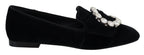 Dolce &amp; Gabbana Black Velvet Crystals Loafers Flats Shoes