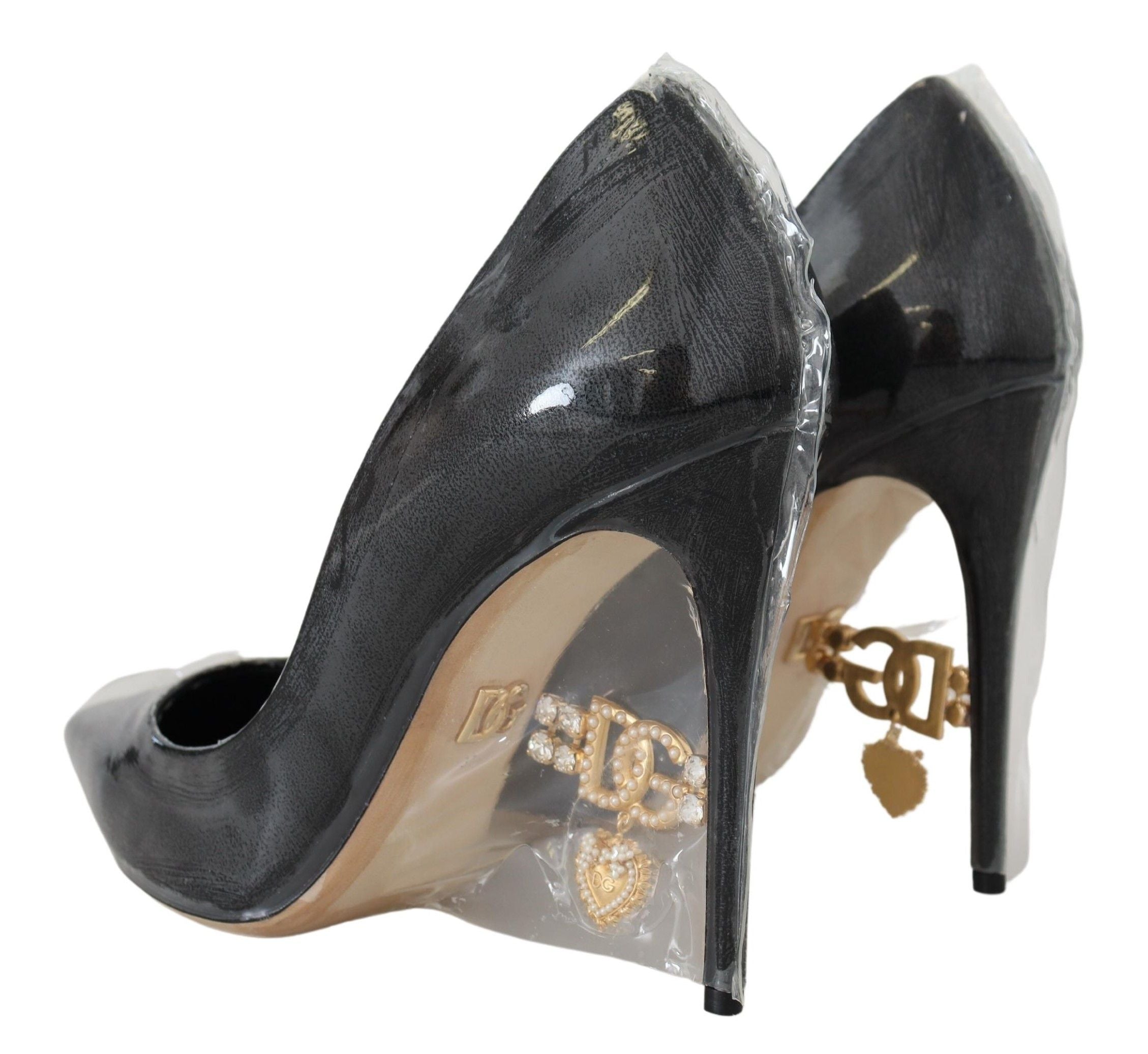 Dolce &amp; Gabbana Black Leather Heels Pumps Plastic Wrapped Shoes