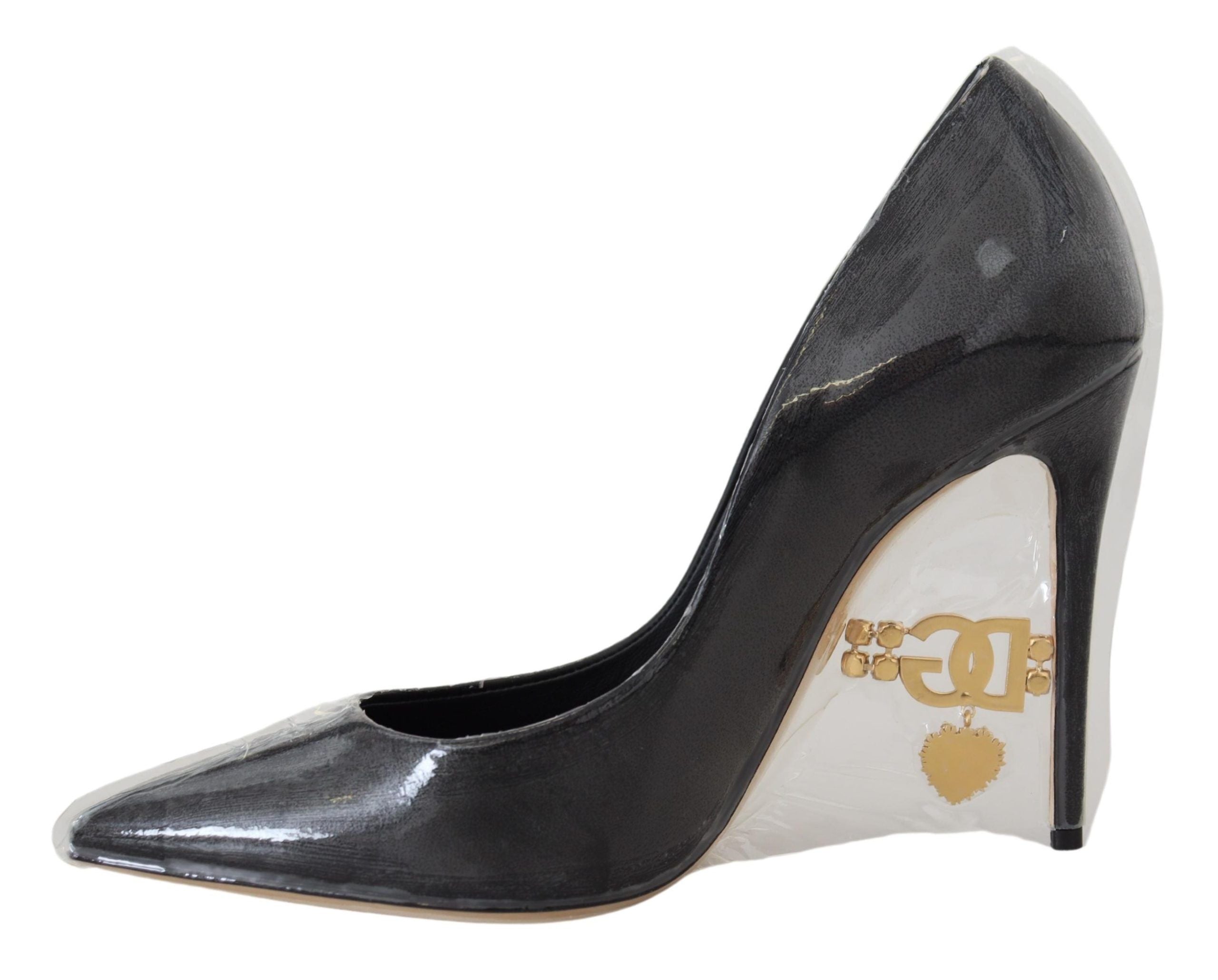Dolce &amp; Gabbana Black Leather Heels Pumps Plastic Wrapped Shoes