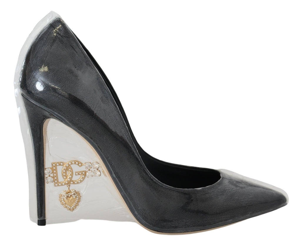Dolce &amp; Gabbana Black Leather Heels Pumps Plastic Wrapped Shoes