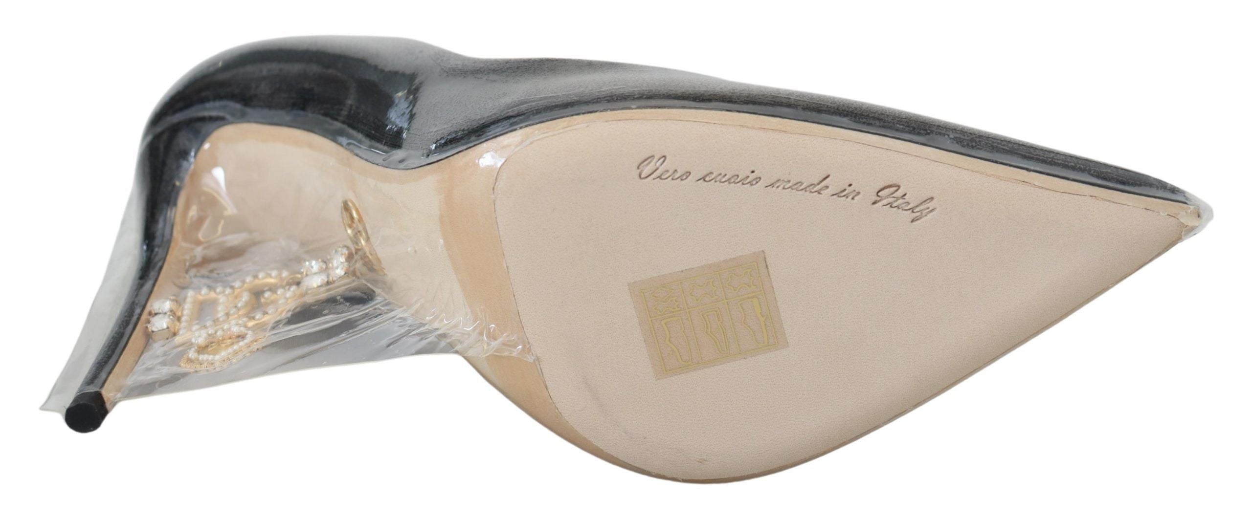 Dolce &amp; Gabbana Black Leather Heels Pumps Plastic Wrapped Shoes