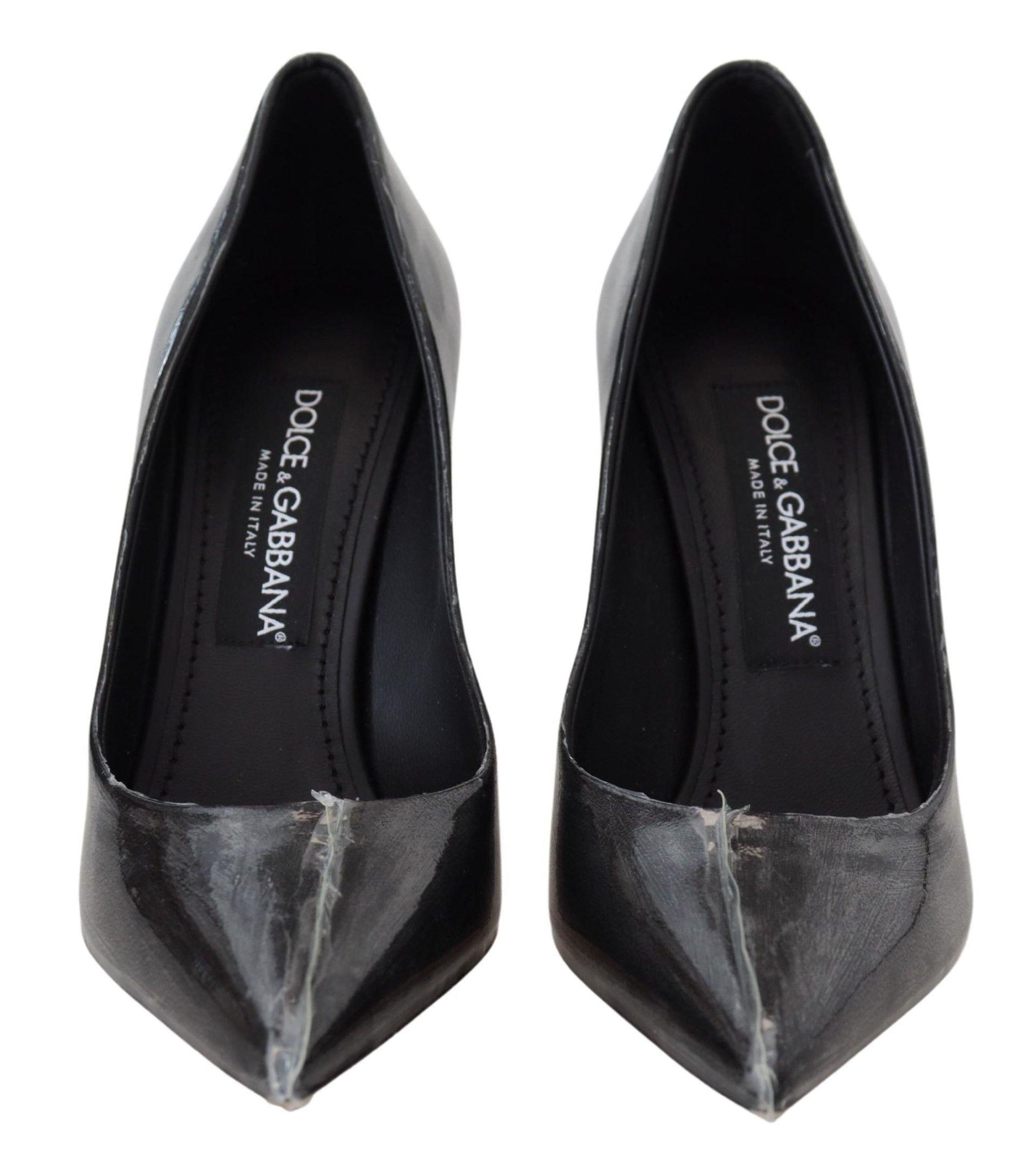 Dolce &amp; Gabbana Black Leather Heels Pumps Plastic Wrapped Shoes